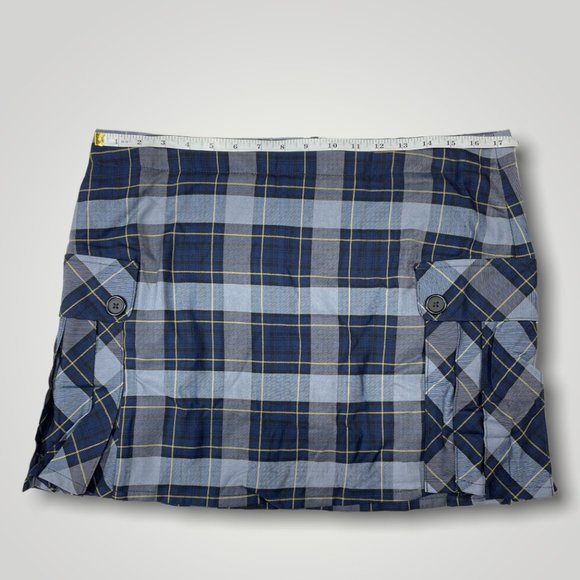 Land's End Plaid Navy Side Pleat Skirt  Skort Junior Misses Size 13 - Picture 6 of 13